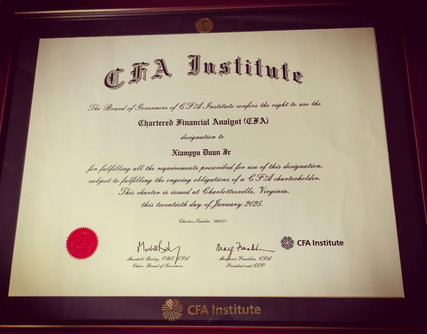 CFA charter certificate